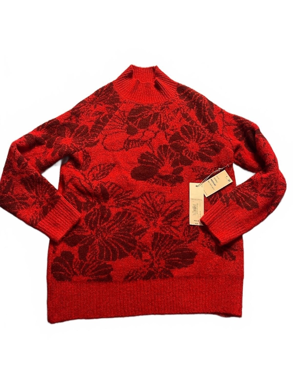 Liz Claiborne Medium Red Floral Patterned Acrylic Blend Sweater